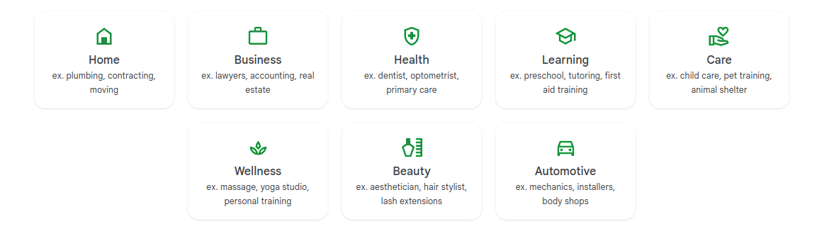 Eligible services for Local service ads